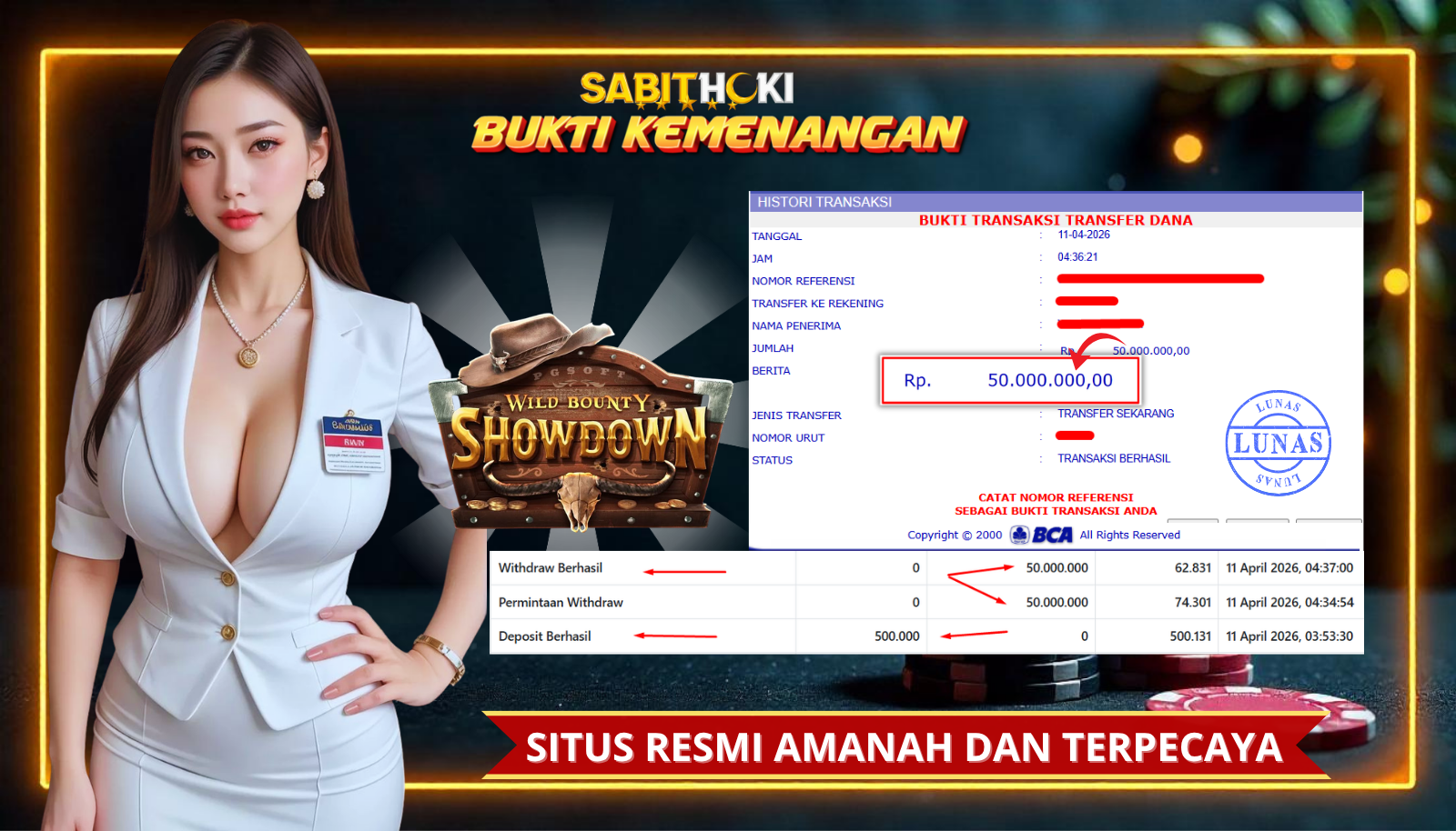 SELAMAT KEPADA MEMBER SETIA SABITHOKI BERHASIL JACKPOT DI PERMAINAN SLOT WILD BOUNTY SHOWDOWN